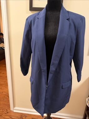INC International Concepts Navy Open-Front Long Blazer